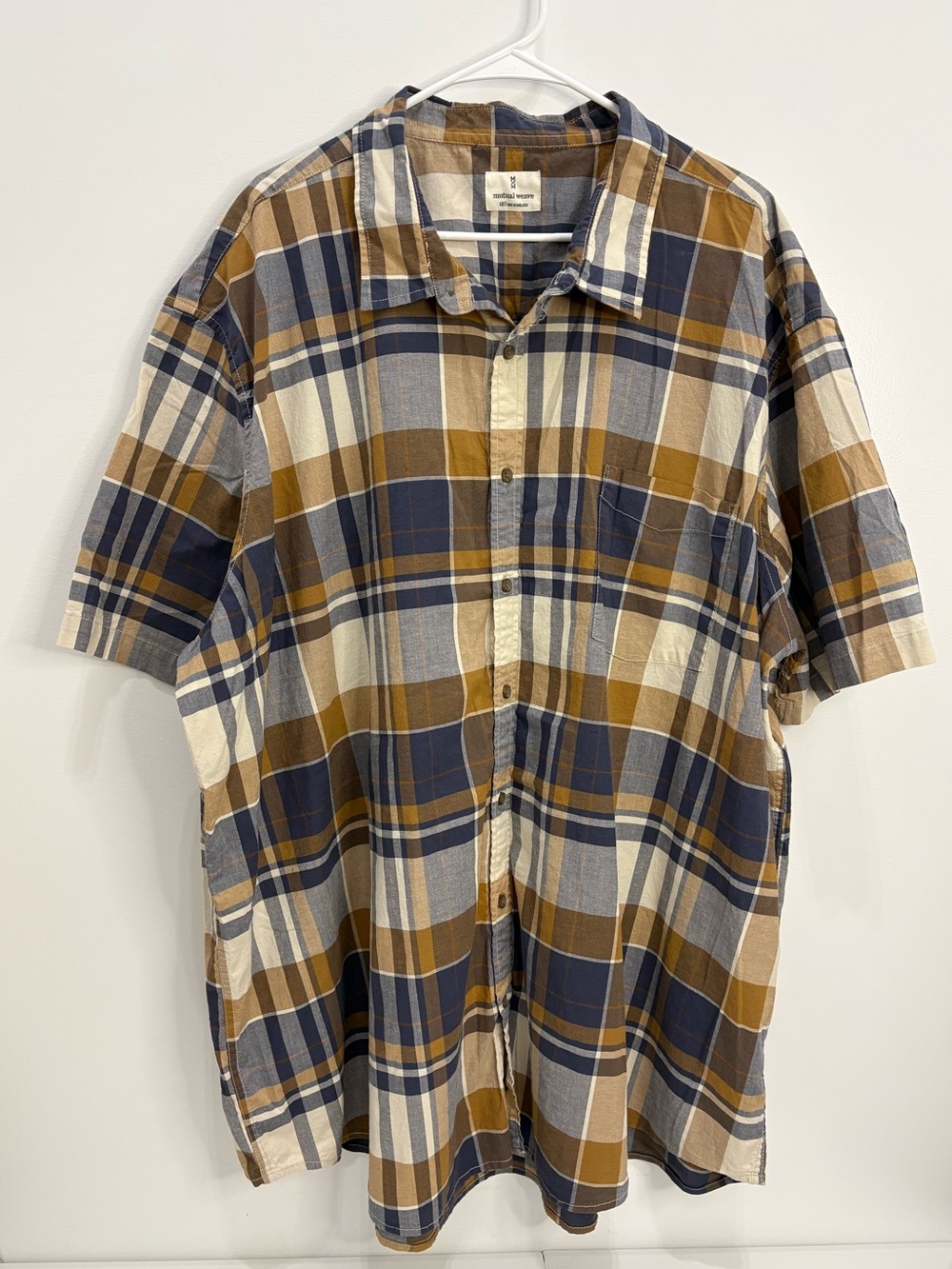 B & T Mutual Weave 4XLT Blue & Brown Plaid Short-Sleeve Button-Down Shirt